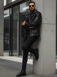 Vīriešu ādas virsjaka melna OZONEE JS/11Z8067Z