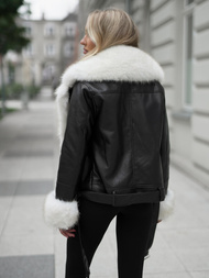 Sieviešu ādas jaka melni-smilšu OZONEE JS/61M8507/392BZ