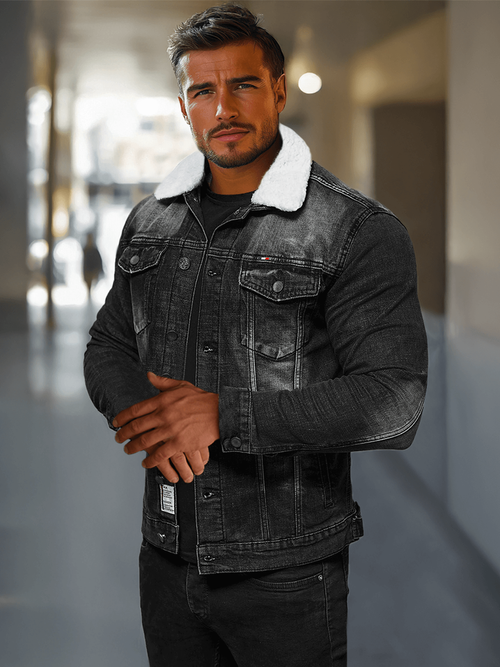 Vīriešu džinsu jaka šerpa melna OZONEE NB/MJ516NZ