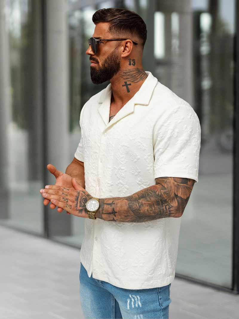 Vīriešu krekls ar īsām piedurknēm ecru OZONEE O/B2258