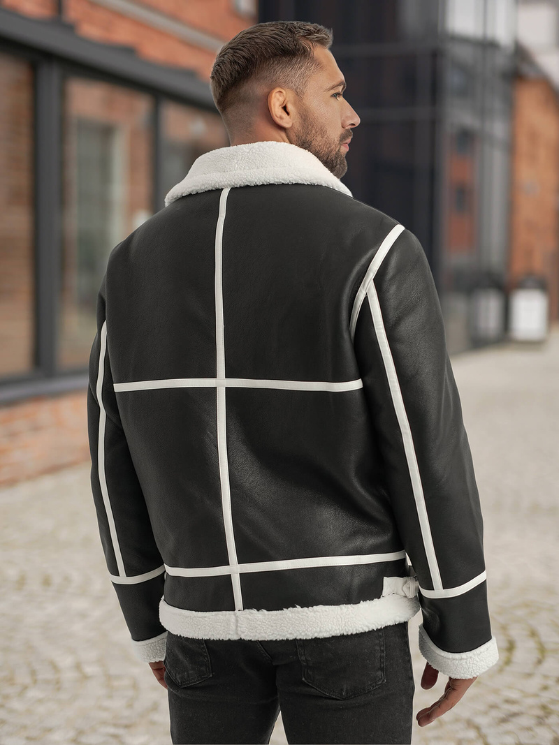 Vīriešu ādas virsjaka melna OZONEE JS/11Z8270