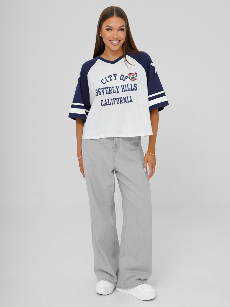 Sieviešu t-krekls balti-tumši zils OZONEE JS/R62493