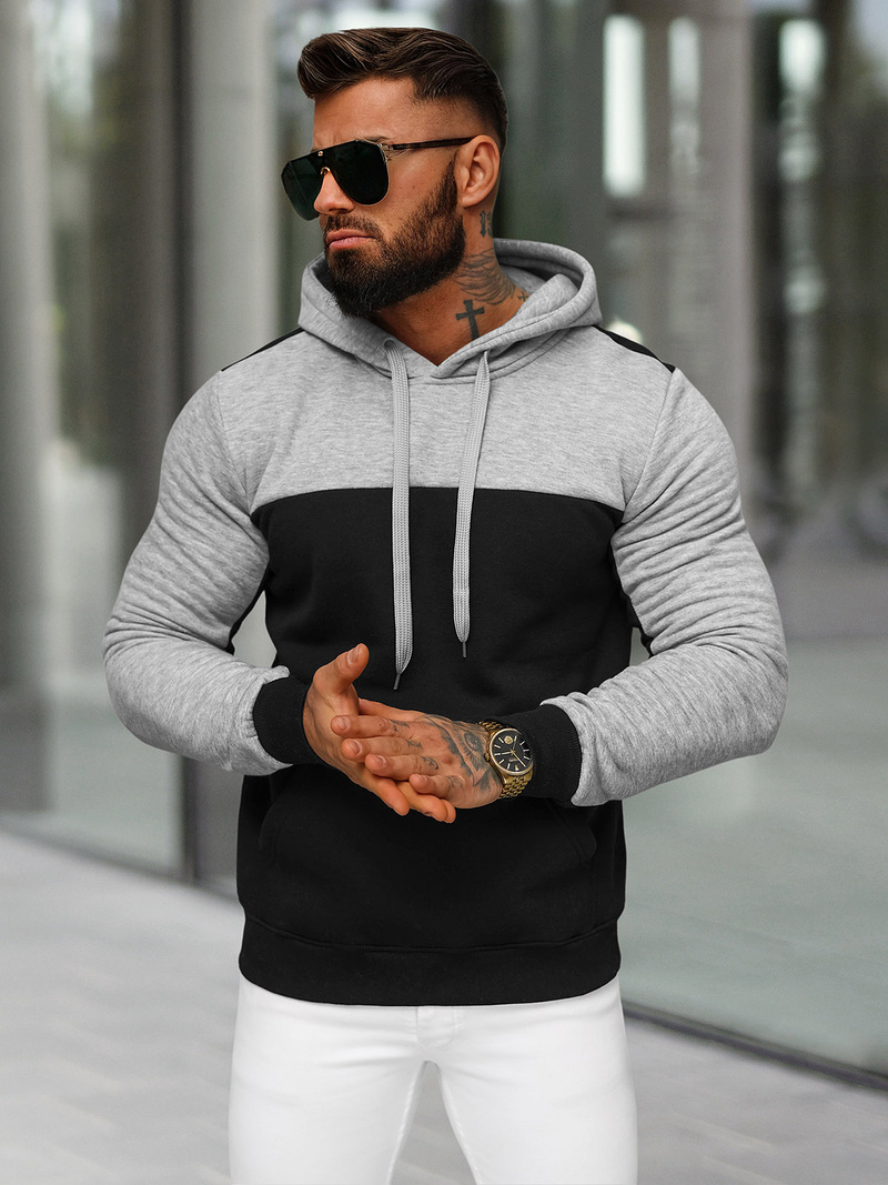 Vīriešu džemperis ar kapuci melna OZONEE JS/8B1307/3