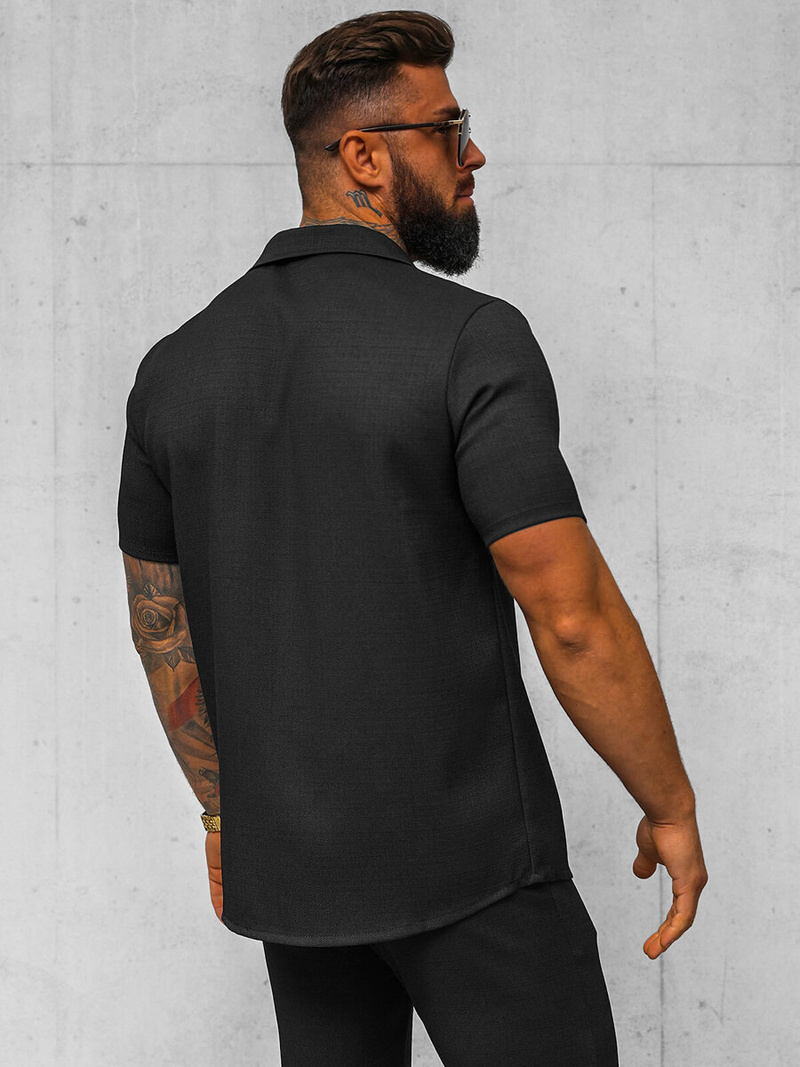 Vīriešu krekls ar īsām piedurknēm melns OZONEE O/Y971T