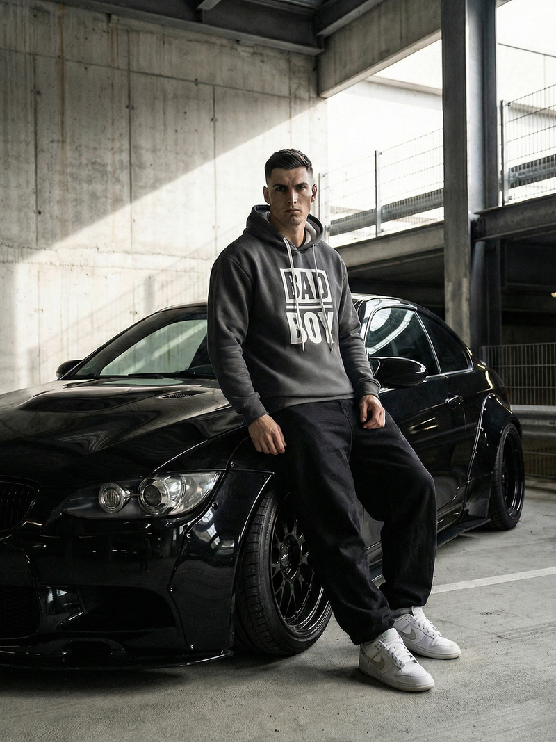 Vīriešu džemperis ar kapuci grafīta OZONEE JS/65B3909/5Z