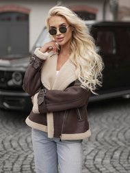 Sieviešu ādas jaka šokolāde OZONEE JS/61M8501/158Z