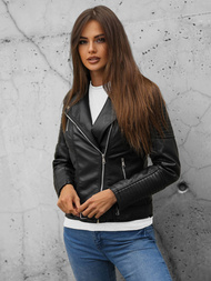 Sieviešu ādas jaka melna OZONEE JS/11Z8009Z