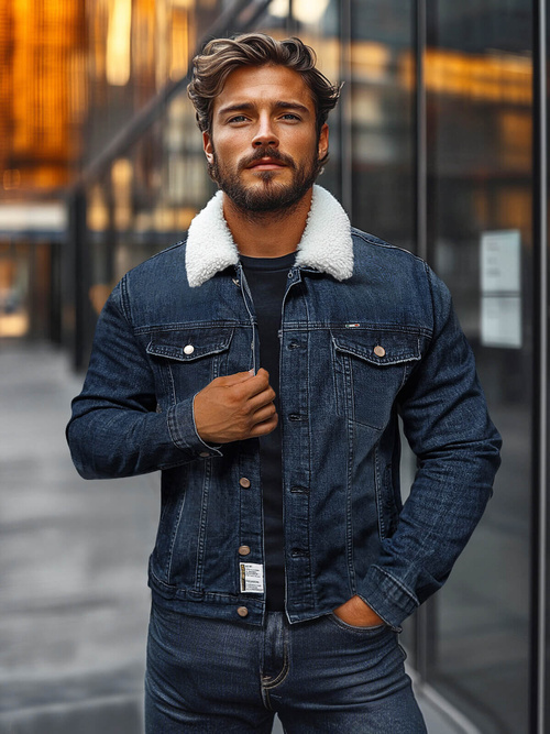 Vīriešu džinsu jaka šerpa tumši zila OZONEE NB/MJ517BS