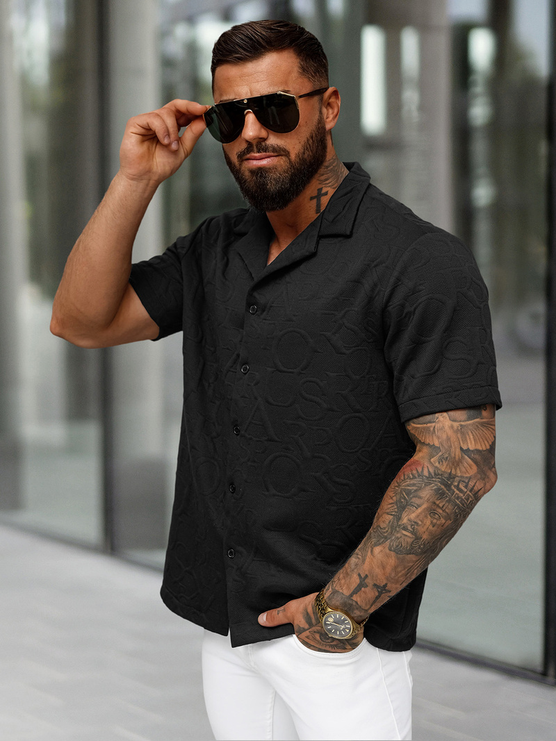 Vīriešu krekls ar īsām piedurknēm melns OZONEE O/B2256