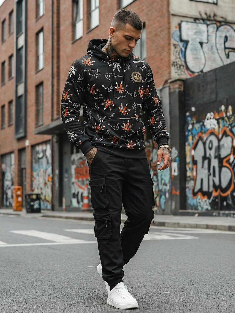 Vīriešu džemperis ar kapuci melns OZONEE O/B266Z