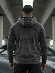 Vīriešu velūra džemperis ar kapuci grafīta OZONEE JS/8B1168/6Z