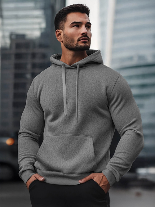 Vīriešu džemperis ar kapuci tumši pelēks OZONEE JS/2009Z