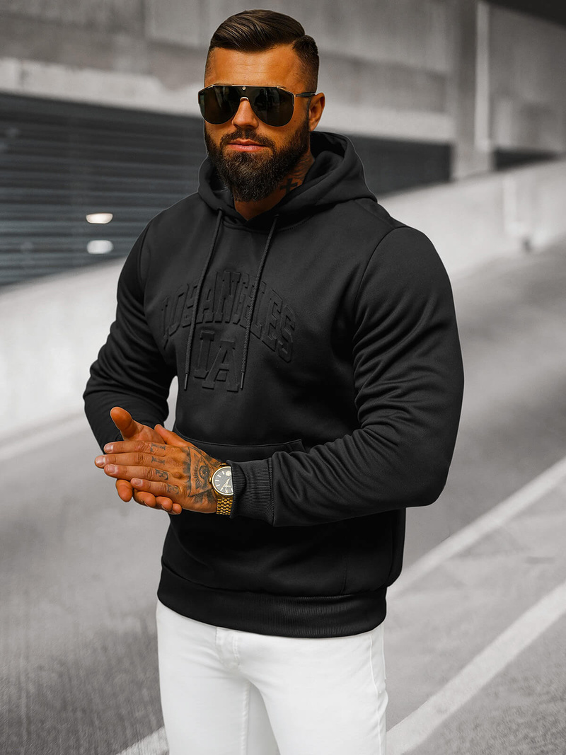 Vīriešu džemperis ar kapuci melna OZONEE JS/27B6511/3