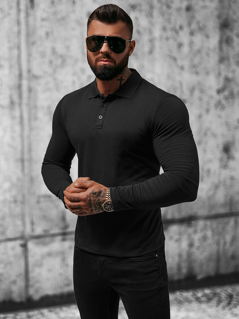 Vīriešu t-krekls ar garām piedurknēm melns OZONEE O/B263