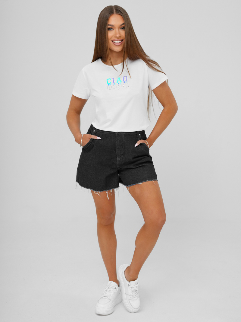 Sieviešu t-krekls balti-piparmētra OZONEE JS/RJ77542