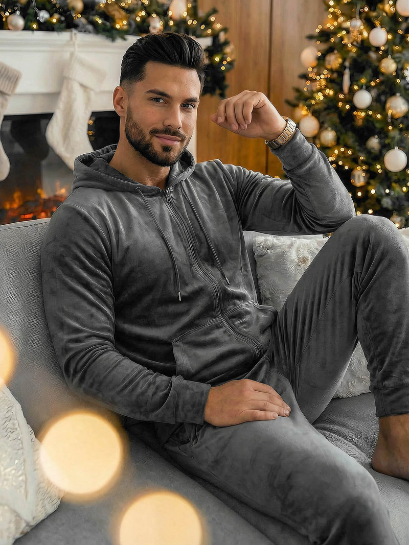 Vīriešu velūra treniņtērpa grafīta OZONEE JS/8C1169/6Z