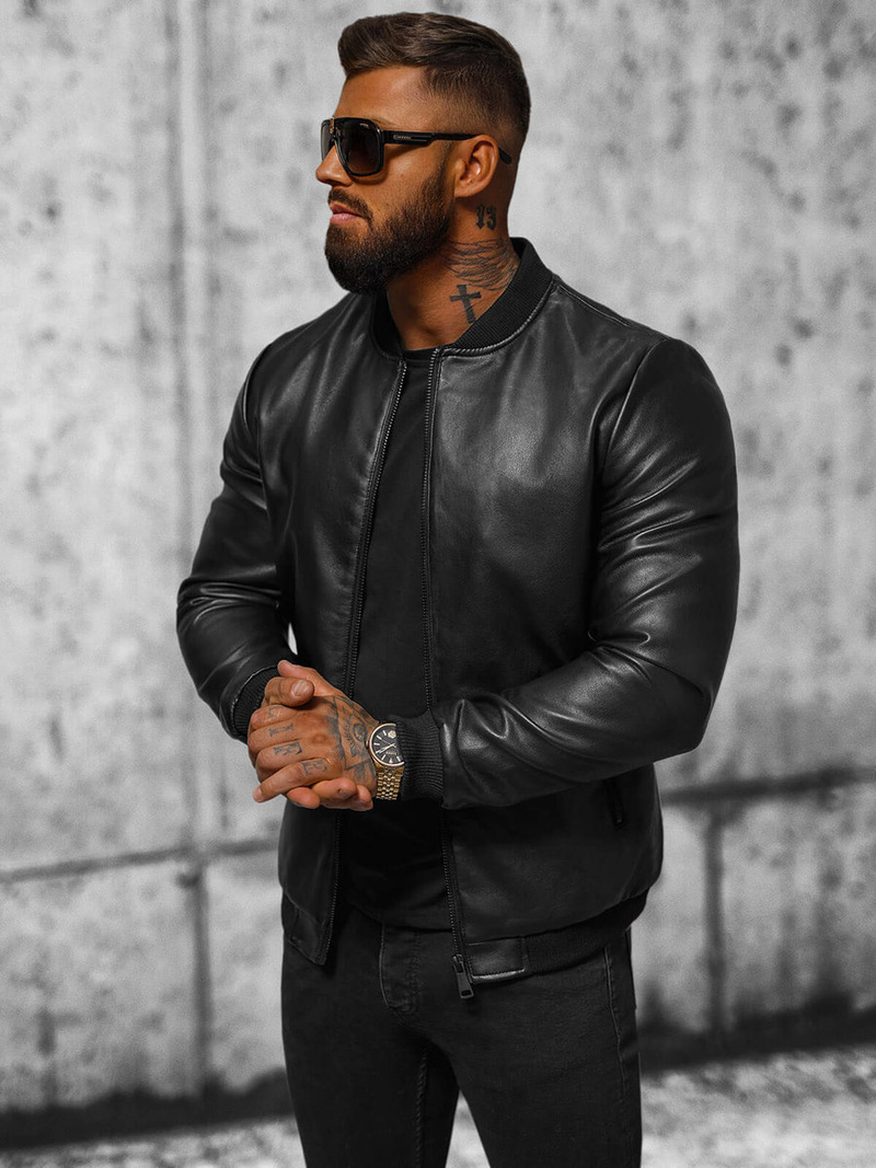 Vīriešu ādas virsjaka melna OZONEE JS/11Z8107