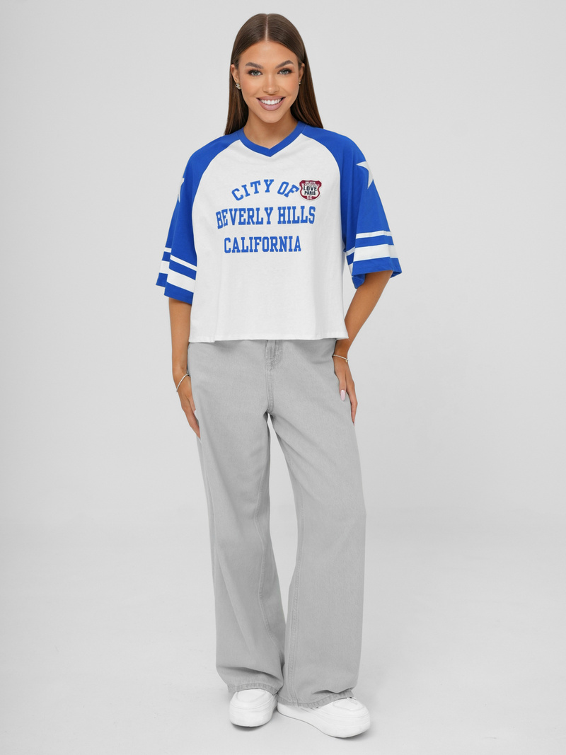 Sieviešu t-krekls balti-debesu zili OZONEE JS/R62493