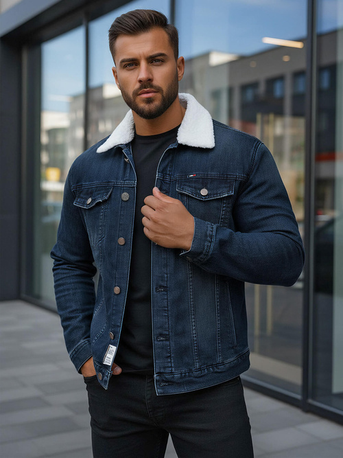 Vīriešu džinsu jaka šerpa tumši zila OZONEE NB/MJ517BSZ