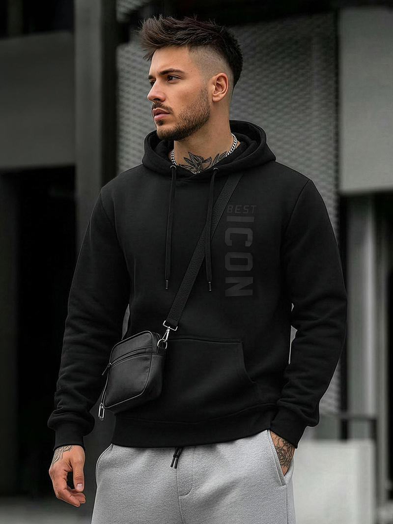 Vīriešu džemperis ar kapuci melna OZONEE JS/8B1973/3