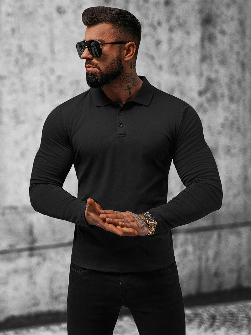 Vīriešu t-krekls ar garām piedurknēm melns OZONEE O/B263