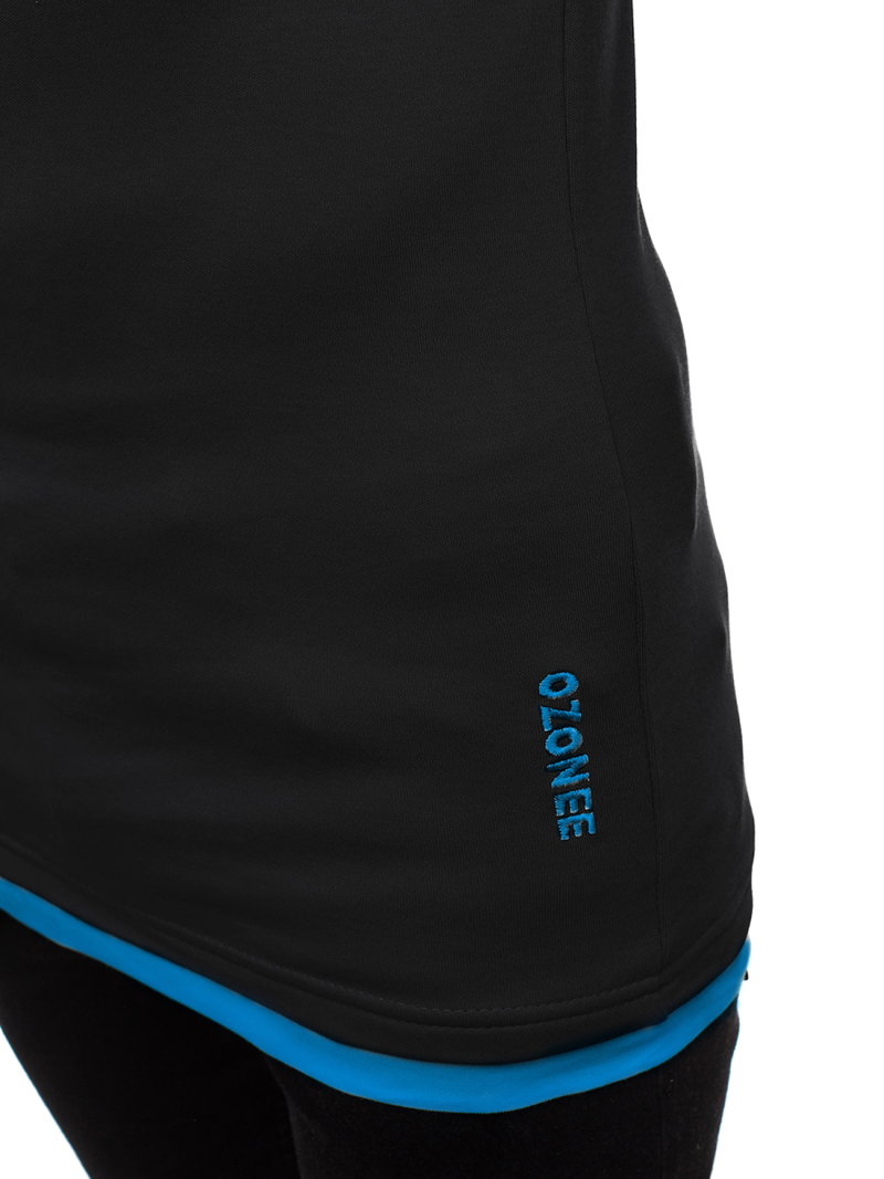 Vīriešu T-krekls ar kapuci melns-debesu zils OZONEE O/1273Z