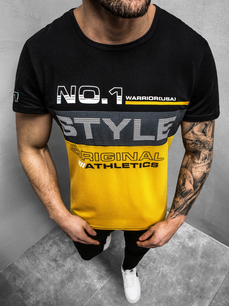 Vīriešu T-krekls melns-dzeltens OZONEE JS/SS10900Z