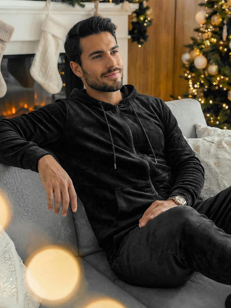 Vīriešu velūra treniņtērpa melns OZONEE JS/8C1169/3Z