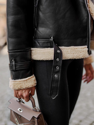 Sieviešu ādas jaka melni-smilšu OZONEE JS/11Z8177