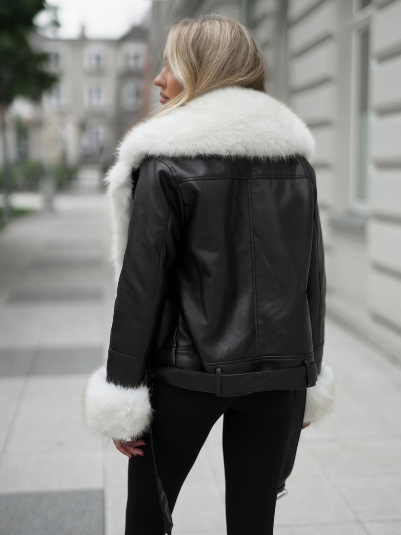 Sieviešu ādas jaka melni-smilšu OZONEE JS/61M8507/392BZ