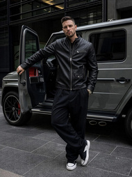 Vīriešu ādas virsjaka melna OZONEE JS/11Z8021