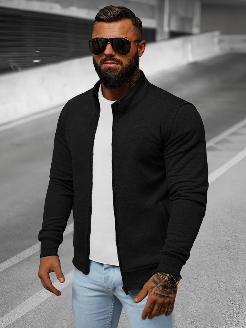 Vīriešu džemperis ar rāvējslēdzēju melns OZONEE JS/2002Z