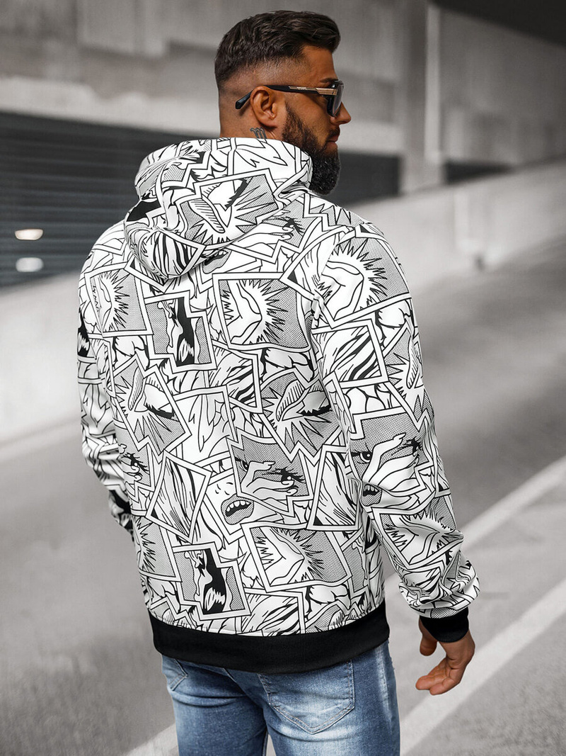 Vīriešu džemperis ar kapuci balta OZONEE JS/8B1256/1