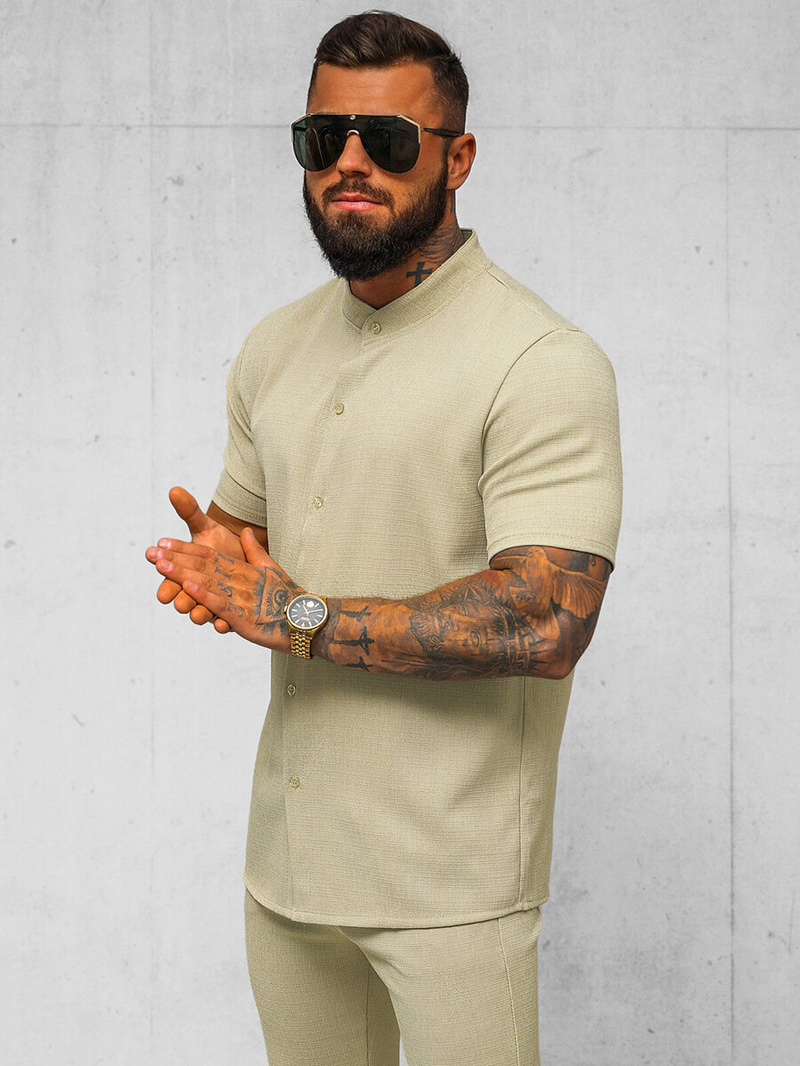 Vīriešu krekls ar īsām piedurknēm smilšu OZONEE O/Y972T