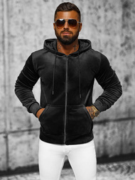 Vīriešu velūra džemperis ar kapuci melns OZONEE JS/8B1168/3