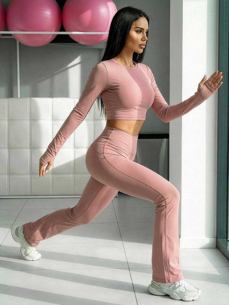 Sieviešu legingi ar platām kājām pulveris sārts OZONEE JS/17K588/7Z