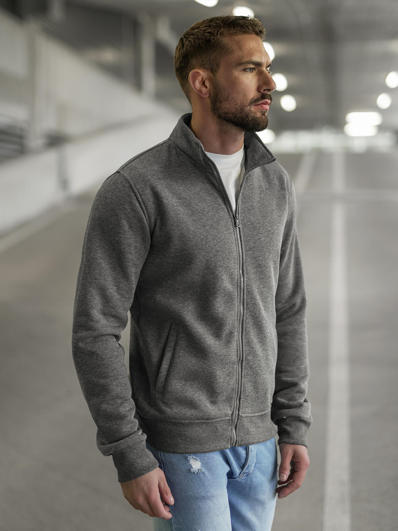 Vīriešu džemperis ar rāvējslēdzēju tumši pelēks OZONEE JS/2002Z