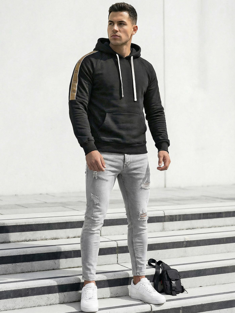 Vīriešu džemperis ar kapuci melna OZONEE JS/8B1730/3Z