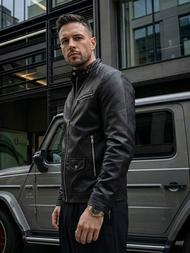 Vīriešu ādas virsjaka melna OZONEE JS/11Z8021