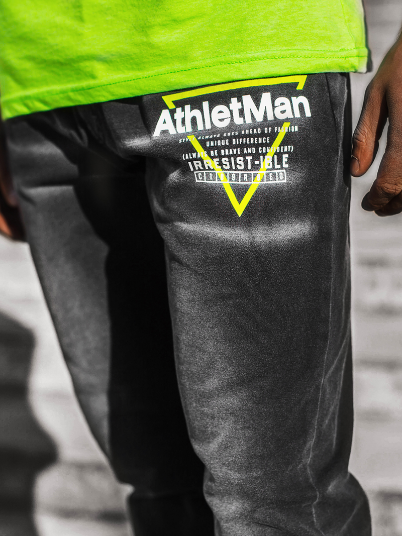 Vīriešu jogger bikses melnas-zaļas OZONEE JS/KK1105