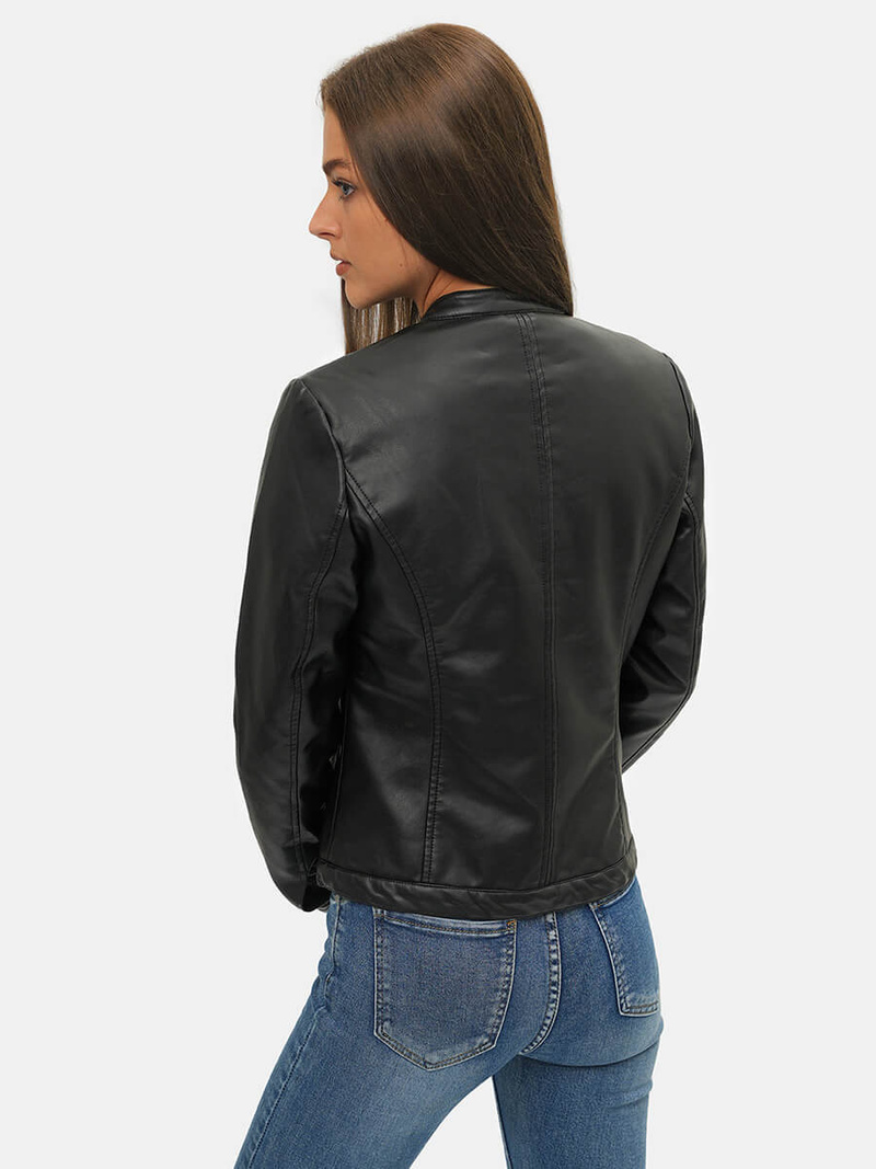 Sieviešu ādas jaka melna OZONEE JS/11Z8008