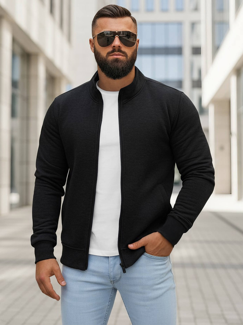 Vīriešu džemperis ar rāvējslēdzēju melns OZONEE JS/2002Z