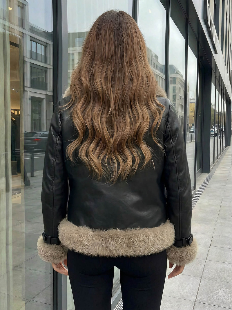 Sieviešu ādas jaka melna OZONEE JS/61M8517/392Z