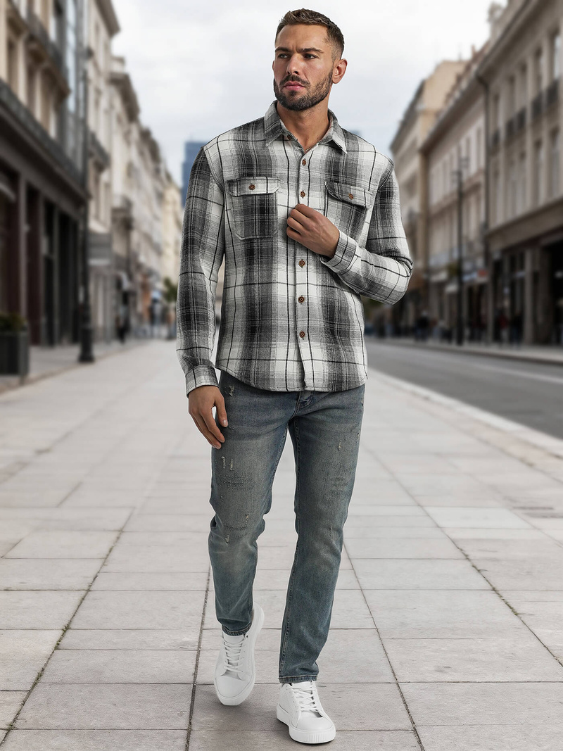 Vīriešu krekls melni-balts OZONEE NB/MC728N/4