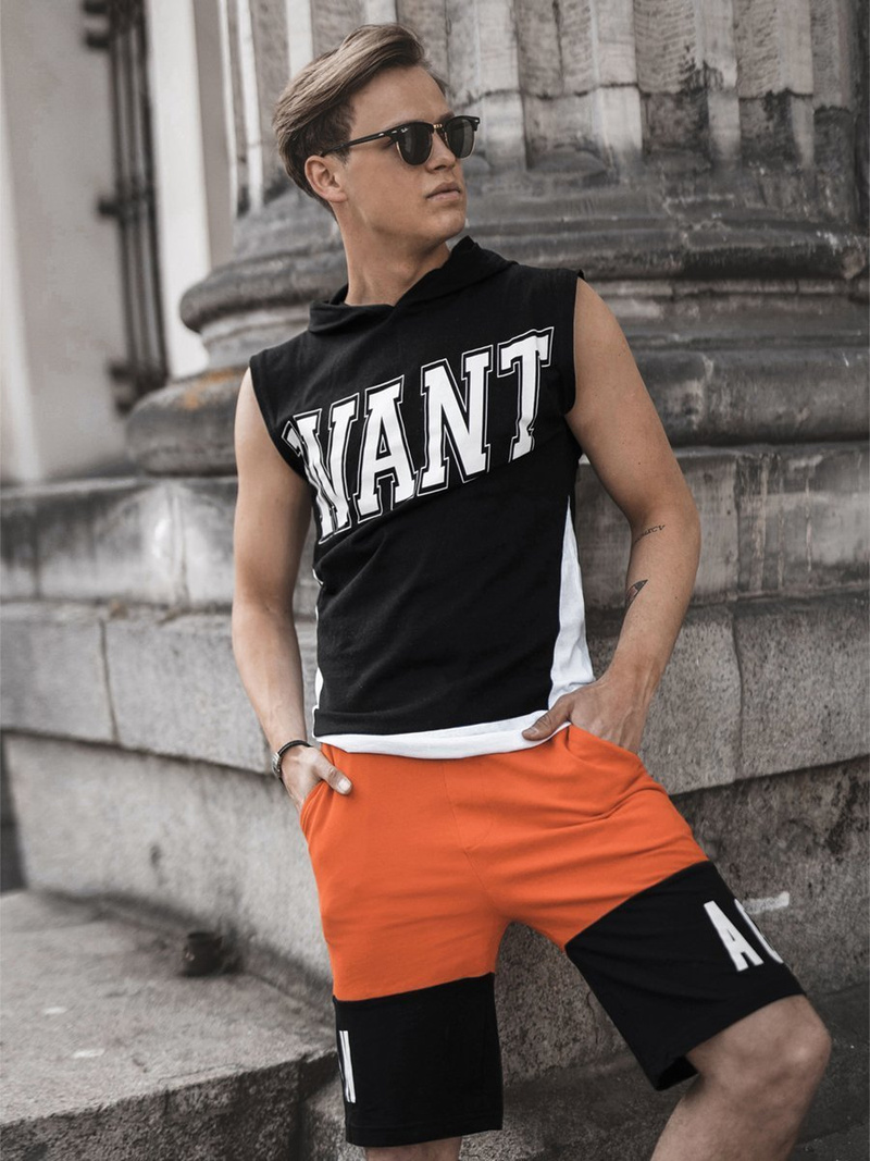 Vīriešu T-krekls ar kapuci melns OZONEE B/60042Z