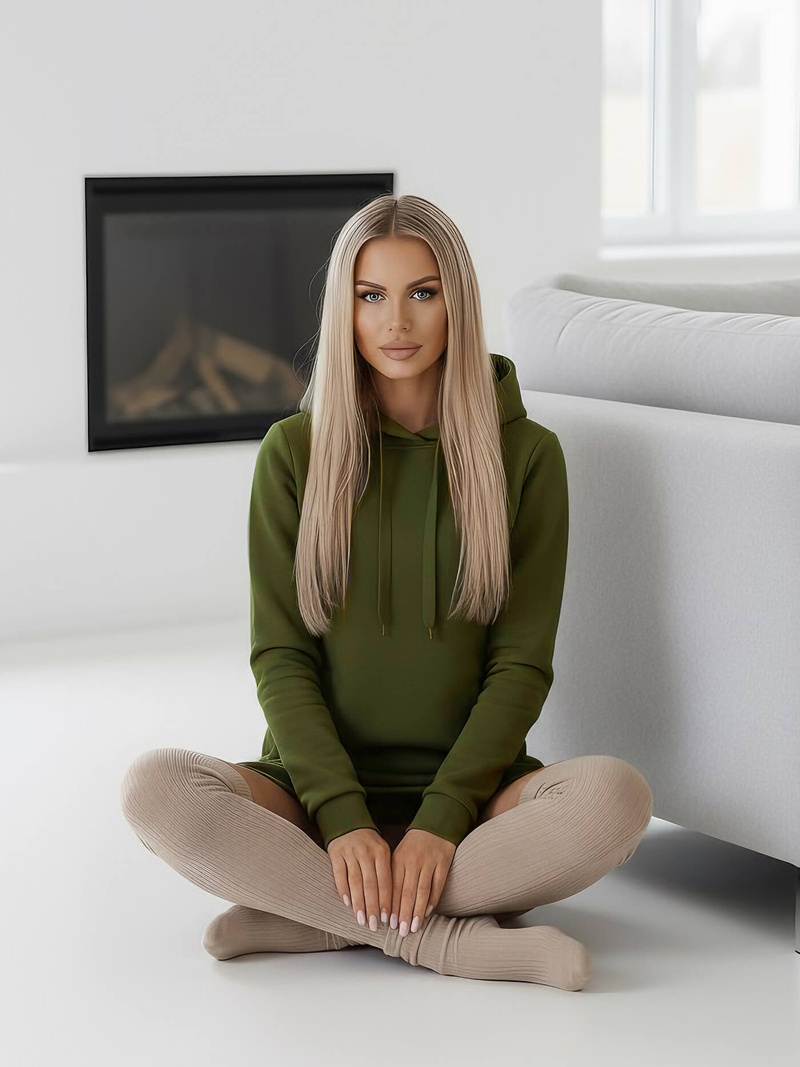 Sieviešu džemperis ar kapuci haki OZONEE JS/YS10005/29Z