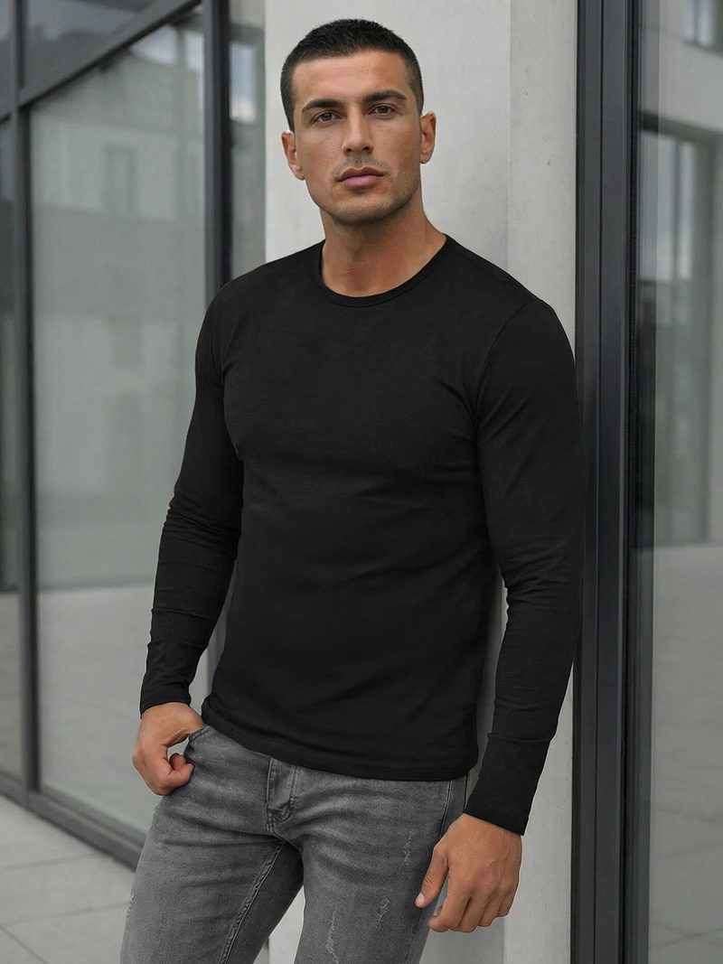 Vīriešu T-krekls ar garām piedurknēm melns OZONEE JS/DB71/1