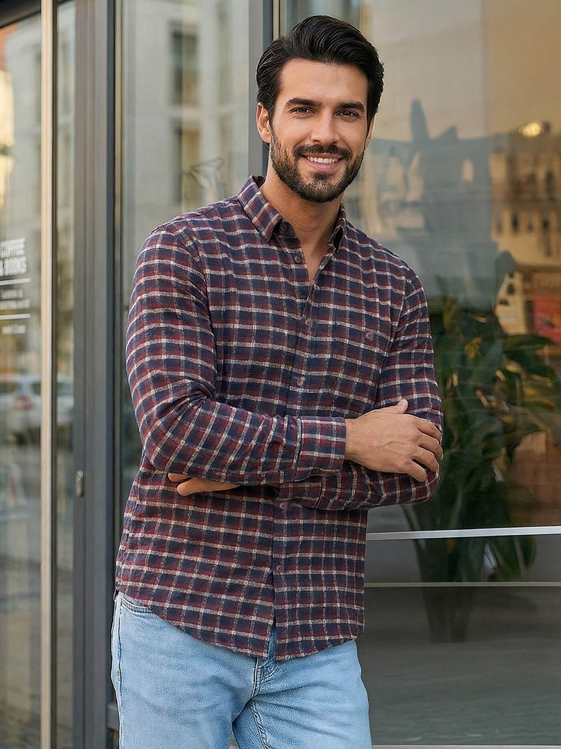 Vīriešu krekls bordosarkana OZONEE V/V176Z