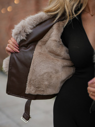 Sieviešu ādas jaka šokolāde OZONEE JS/61M8511/158