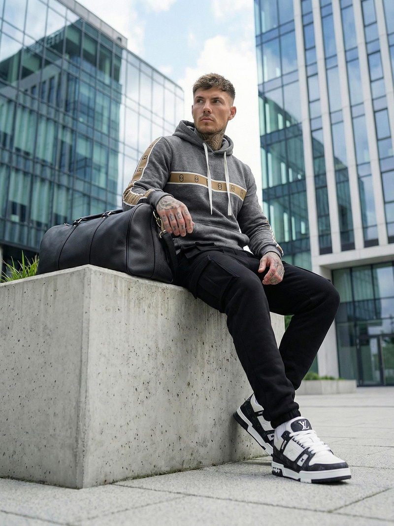 Vīriešu džemperis ar kapuci grafīta OZONEE JS/8B1729/5Z